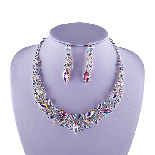 Molie Austrian Crystal Rhinestone Bridal Wedding Necklace and Earrings Jewelry Sets for Women (Crystal AB) - Image 3