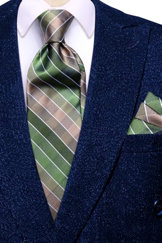 Image of Dubulle Mens Paisley Floral Silk Tie for Men Striped Necktie and Pocket Square Cufflinks Set Wedding Business