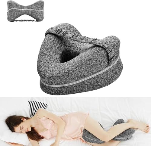 Carexult Knee Pillow, Grey Ergonomic Side Sleeping Pillows, Memory Foam Wedge Pillow, Leg Pillows for Side Sleepers, Leg Support Cushion with Removable and Washable Cover
