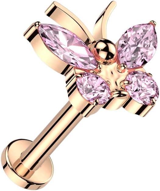 Pierced Owl 16GA ASTM F-136 Implant Grade Titanium Internally Threaded CZ Crystal Butterfly Flat Back Stud