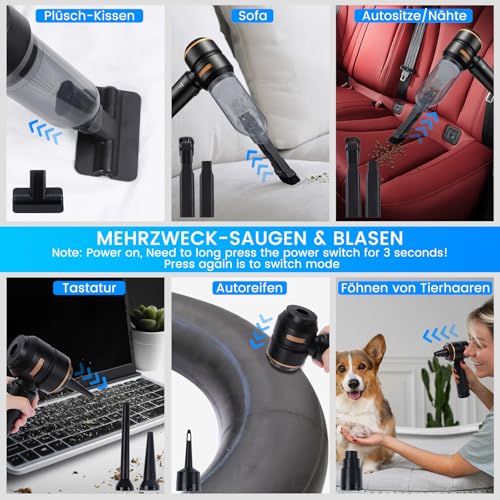 Handstaubsauger Akku Kabellos - 20000pa Auto staubsauger Stark, Mini Staubsauger FüR Auto, Pc, Haus,KüChe,Ritzen Und Ecken,Vacuum Cleaner High Power,Kann Als Aufblasbare Pumpe Verwendet Werden,6000mAh