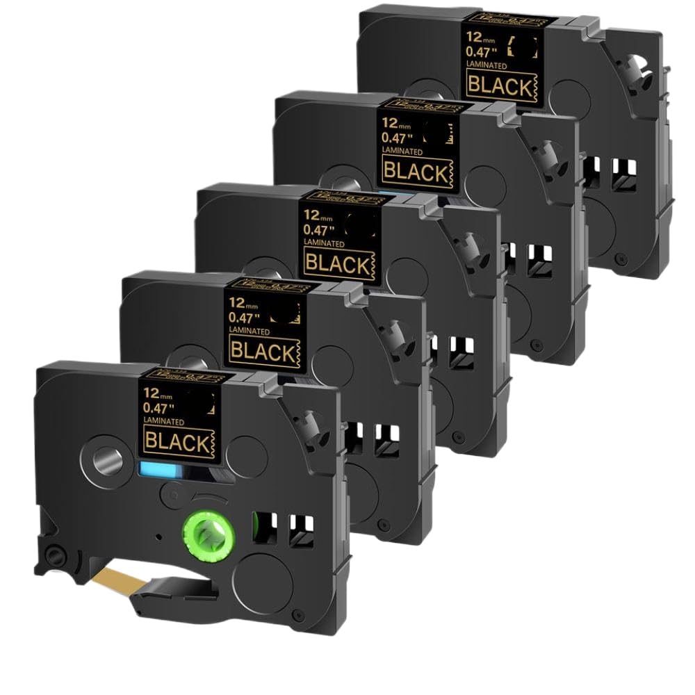 Ruban à étiquette laminée 5pk Compatible avec TZE-334 9/12/18/24 mm sur Une Cassette de Cartouche Noire Compatible avec PT-1000 PT-H101C Imprimante d'étiquette