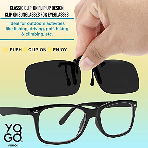 Yogo Vision Clip on Sunglasses for Men Women Clip-on Over Prescription Eyeglasses Easy Flip up Polarized Shades (3 Pack)3