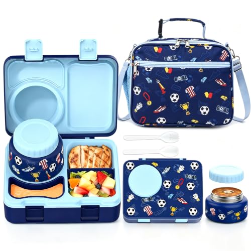 Image of Bento Box for Kids, Leakproof Kids Lunch Box with 8.5OZ Thermo Food Jar & Lunch Bag, 3-4 Compartments Toddler Insulated Lunch Box for Girls, BPA Free Lunch Containers for School Daycare