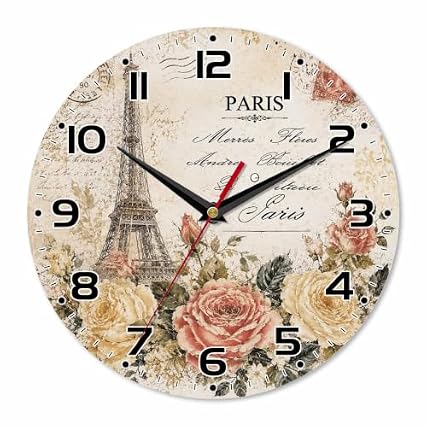 She Easy Paris Eiffel Tower Floral Wall Clock 10 Inch Silent Non Ticking review image