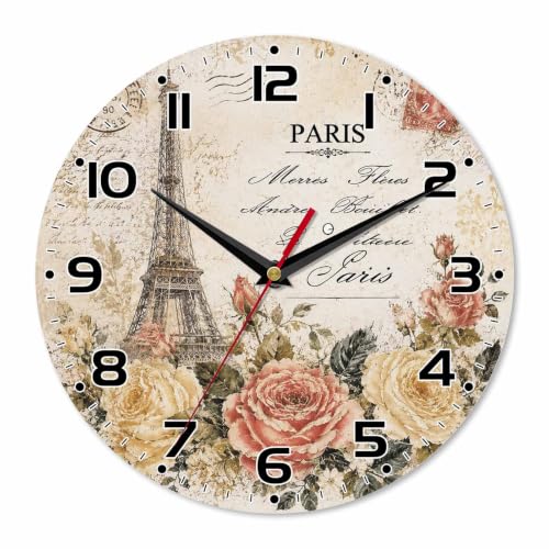 She Easy Paris Eiffel Tower Floral Wall Clock 10 Inch Silent Non Ticking product photo