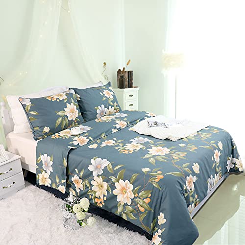 Softta Vintage Girls Farmhouse Shabby Flower Leaves Pattern Cal King Size 3Pcs Duvet Cover Set Celadon 100% Egyptian Cotton Boho Breathable Botanical Bedding Collection Grey Green #TOP6