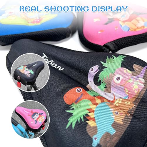 DINTSTYLE Kids Bike Seat Cushion, Kids Bike Seat Cover, with Cartoon Design, Non-Slip, Shock-Absorbing, Easy Install. Universal Fit for Boys/Girls Bicycles, Black