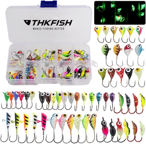 THKFISH Ice Fishing Jigs 54pcs Glow Ice Fishing Lures, Walleye Jig Ice Fishing Jigs Kit Ice Fishing...
