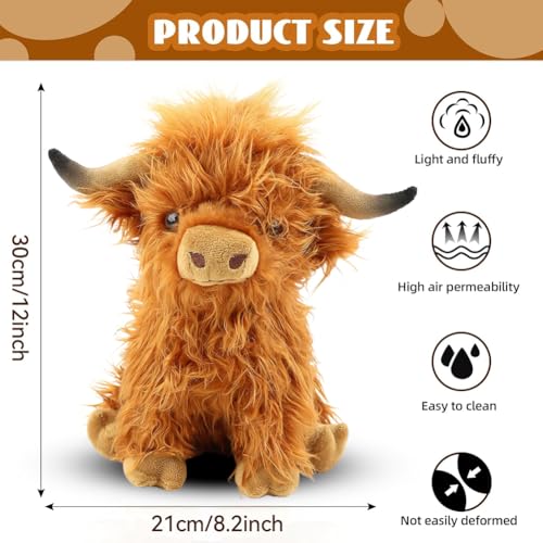 GVMJHYK Highland Cow Soft Plüsch,Hochlandkuh Plüschtier,Schottische Hochlandkuh Kuscheltier Plüschtiere,Realistische Kuscheltier Kuh Toy,für Party Geburtstag Weihnachten Geschenke