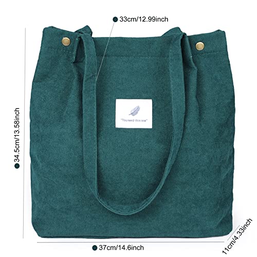 Etercycle Cord Umhängetasche Damen, Schultertasche Groß Cord Tasche Lässige Tote Handtasche Fashion Stofftasche für Alltag, Büro, Schulausflug und Einkauf (Dunkelgrün)