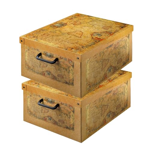Lot de 2 Boîtes de Rangement Carte Géographique 32×42×21 cm – Carton Épais, Design Italien, Made in Italy – Élégantes, Faciles à Monter, Poignées...