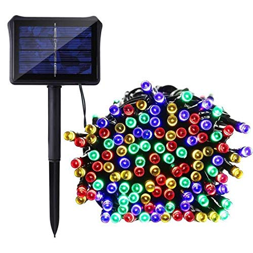 FINEWAY® 100 LED Solar String Lights Multicolour Christmas - Auto on at Dusk Xmas LED Lights - Weatherproof - Solar Powered LED - Light Set Length 10.9m Approx