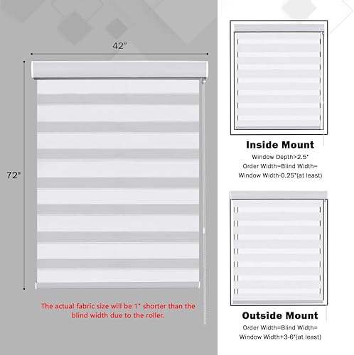 Miniatura 6 de Kokorona Zebra - Persianas enrollables para ventanas, de doble capa con cenefa, color blanco, 42 pulgadas de ancho x 72 pulgadas de alto, con