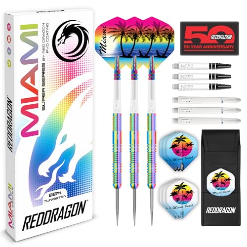 RED DRAGON Miami 24 Gramm Professionelles Tungsten-Dart-Set mit Flights und Schäften