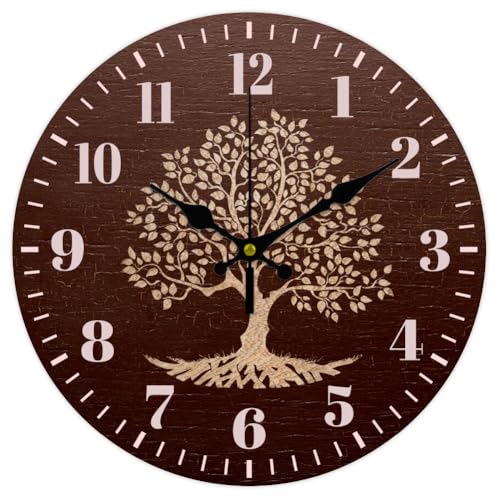 CHGCRAFT Wall Clock Tree of Life Wall Clock Non-Ticking Round en Decorative MDF Printed for Home Living Room Bedroom Home Office Decoration