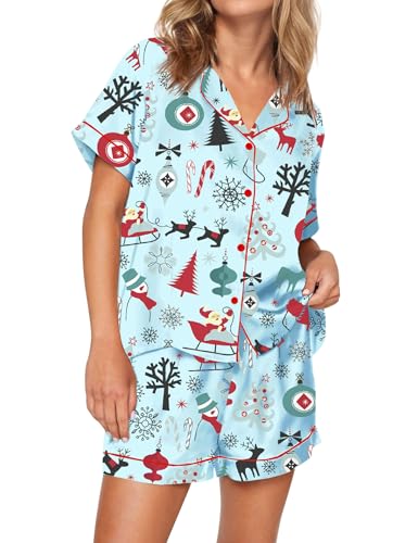 Image of SHESHOW Satin Pajamas for Women Set Preppy Animals Pjs Short Sleeve Shorts 2 Piece Loungewear Sets XS-XXL