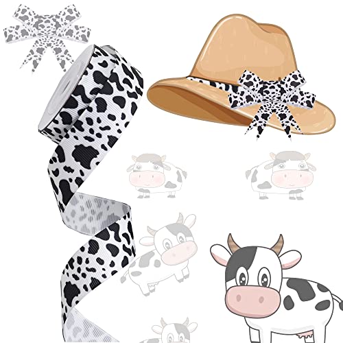 3 Rolls Cow Grosgrain Ribbon, 15 Yards Cow Print Ribbon Black And White Ribbon Animal Print Ribbon, Cow Spot Pattern Ribbon, Animal Print Ribbon For Wreath Bow Diy Crafts Party Celebration Decoration #TOP3