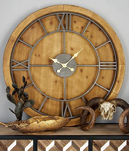 Deco 79 44381 Mediterranean Wood Round Wall Clock thumb #1