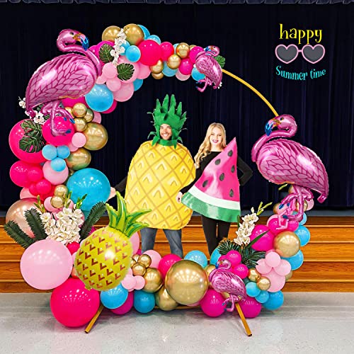 Tropical Flamingo Balloons Garland Arch Kit 145Pcs Hot Pink Magenta Teal Pinkballoons Mylar Pineapple Balloons Palm Leaves For Summer Aloha Luau Hawaiian Birthday Decorations #TOP4