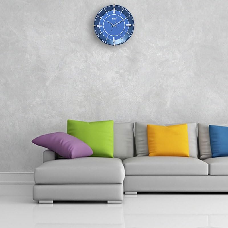 Image of Ajanta Luxury Navy Blue Wall Clock 2157-12.8 Inch - Elegant Silent Sweep Quiet Mechanism - Modern Home Decor