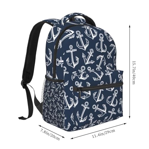 Anchor Pattern Lightweight Backpack Travel Casual Bags for Women or Men 15.7 Inches2