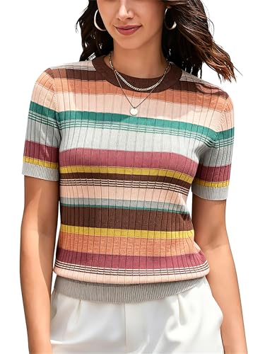 Image of DAIMIDY Womens Cotton Modal Short Sleeve Sweaters Summer Knit Tops | Breathable,Soft,Smooth Feel and Excellent Drape.Fit in Summer,Spring and Fall.
