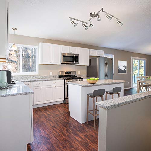 Unicozin Led 6 Light Track Lighting Kit, Matt Nickel 6 Way Ceiling Spot Lighting, Flexibly Rotatable Light Head, Modern Track Light Included 6 X Led Gu10 Bulb (4W, Daylight White 5000K, 400Lm) #TOP6