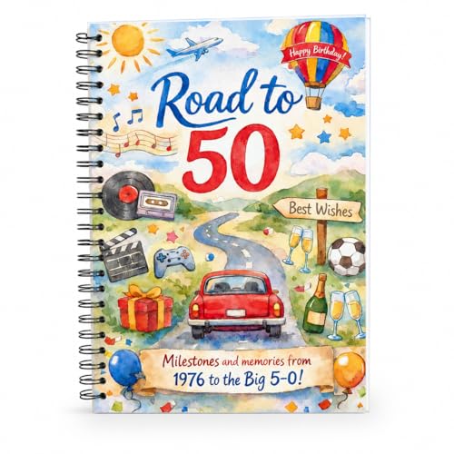Road to 50 Birthday Card Book 1976 to 2026 A5 14 Page 50th Birthday Gift or Card with Fun Facts Events and Inventions Milestone Keepsake Present for Him Her Men Women Dad Mum Friend (1976)