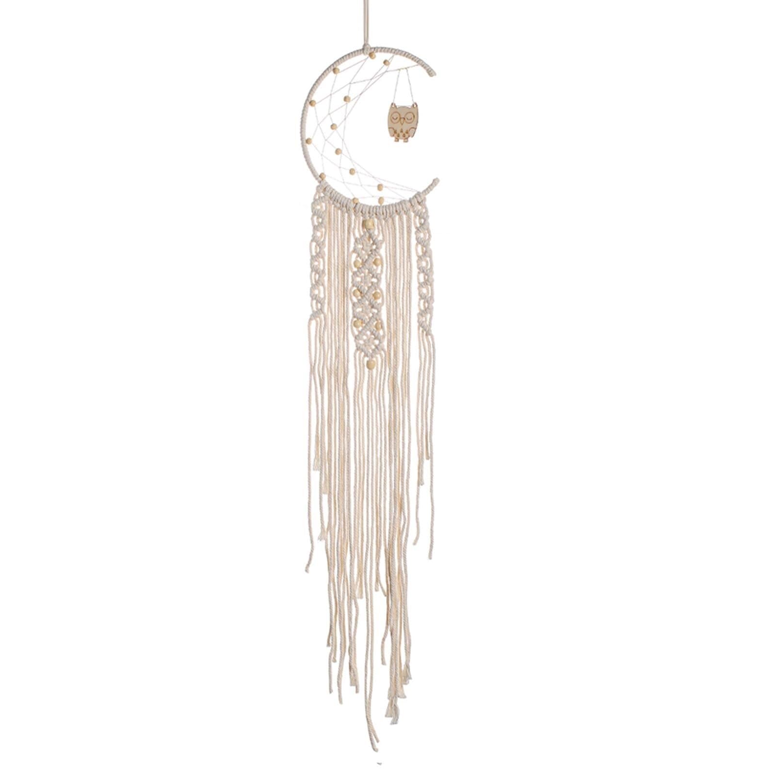 Hanelreezd Owls Tassel Dream Catchers Cream-Colored Boho Macrame Wind Chimes