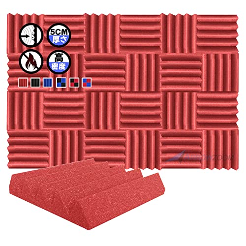 Arrowzoom スーパーダッシュ 新しい 24 ピース 防音 遮音 密度26㎏/m3 作品 吸音材 楽器 緩衝材 防音材 音響泡断熱治療 消音 超強力 騒音 スタジオ 吸音材質 室内装飾 防音対策 250x250x50 mm 縮状態出荷 スタジオレコーディング wedge タイルパネルウェッジサ SD1134 赤