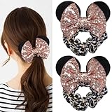 ローズゴールド スパークル スパンコール マウス 耳 ヘア シュシュ 2個 レディース ガールズ キッズ ベルベット ヘアタイ 伸縮性リボン ポニーテール ヘアデコレーション コスプレ コスチューム アクセサリー