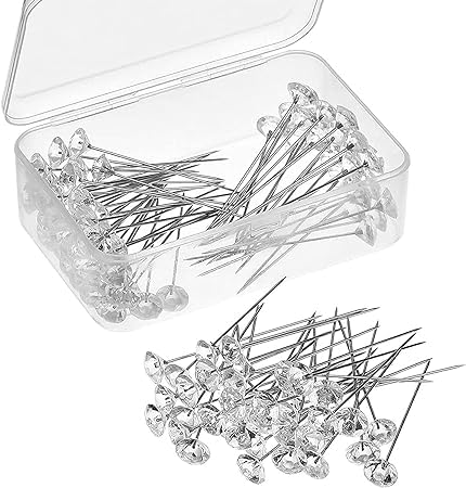 Gemsy Crystal Head Decor Pins - 1 Box | Stainless Steel Craft DIY Garment Sewing Straight Pins for Fabric, Shirts, Dressmaking | Bouquet Straight Needle 2