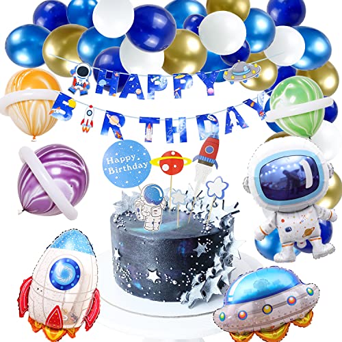 Kit Anniversaire Espace Fusée Decoration, Astronaute Décoration Ballon en Aluminium, Spatiale Astronaute Décoration Gâteau ​Déco, Espace Thème Balloon Decorations pour fêtes D'anniversaire Cover