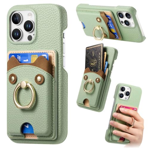Étui portefeuille en cuir vert avec porte-cartes et fermeture éclair pour iPhone 15 Plus