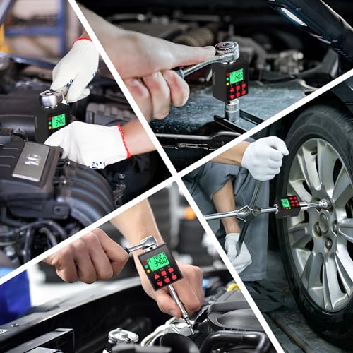 Digitaler Drehmomentadapter 1/2 Zoll, 3,4 – 340Nm Drehmoment Digital Adapter, Genauigkeit ± 1% mit Voreingestellter, Speicher, Summer, LCD Anzeige, 1/4 3/8 Adapter für Auto, Motorrad, Fahrrad