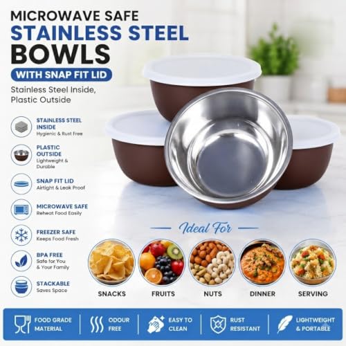 Image of Zaib Stainless Steel Microwave Safe Serving Bowl 500 ml, 14 cm