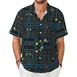 XIAKU Retro Video Game Pattern Men's Shirts Short Sleeve Casual Fashion Polo Shirts Button Down Shirt for Men...