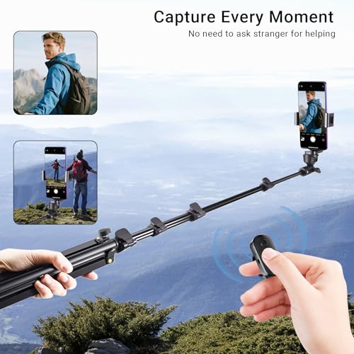Phone Tripod Stand with Remote Zoom for Video Recording, Vlog Metal Selfie Stick Tripod for iPhone with Wireless Camera Shutter, Travel Extendable Phone Holder - Image 4