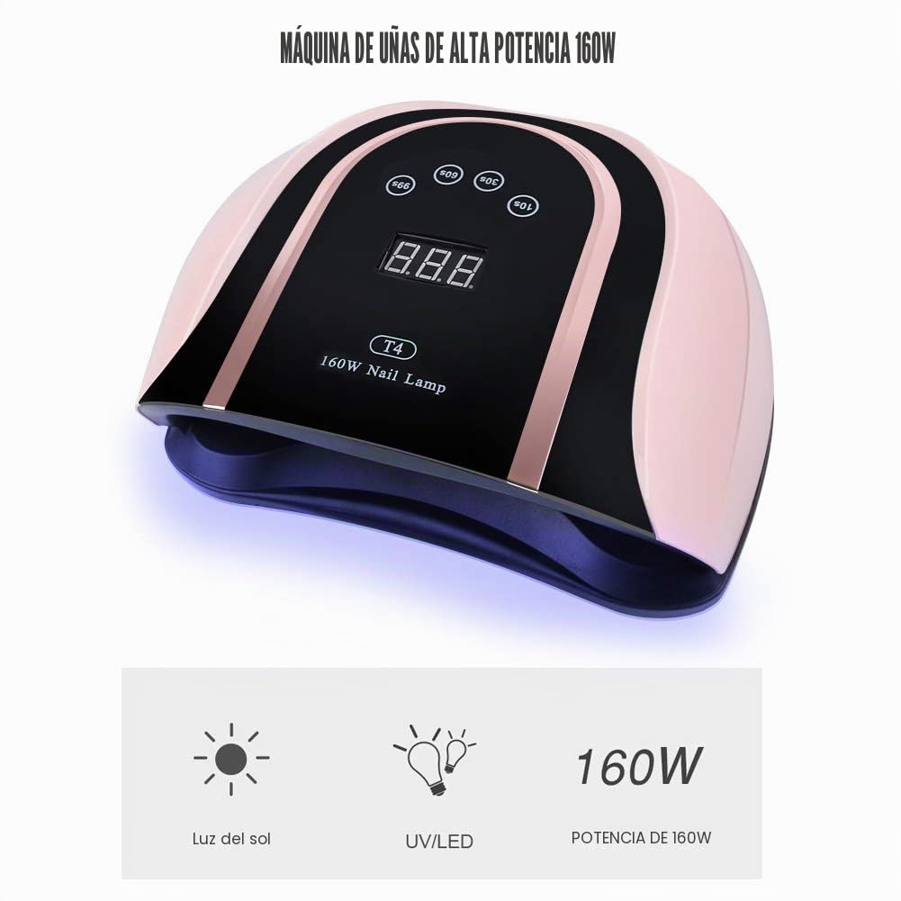 YUYTE Lampara de Uñas, Secador de Uñas Lámpara LED UV, 160w 54 Cuentas de Lámpara Máquina Secado Uñas Manicura Luz Curado Gel Uñas Secado Rápido Luz para Manicura Pedicure Hogar y el Salón