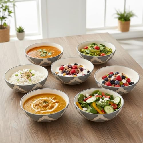 Image of Ceramic Rice Party Bowls Dinnerware Gift Set for Cereal Soup Dessert Snack Fruit Salsa Ice Cream for, Dining Tables, Cafes, Small Restaurants, and Serving Counters Bowl (Grey, Set of 4)