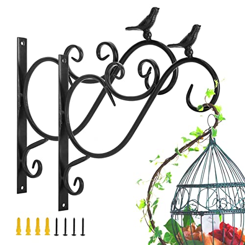 Lewondr Support Plante Mural Balcon, Lot de 2 Rétro Européen Forme d'Oiseau, Crochet de Suspension en Fer Forgé, pour lanterne à paniers avec Vis, Décor Extérieur pour Balcon de Jardin - Peinture Noir