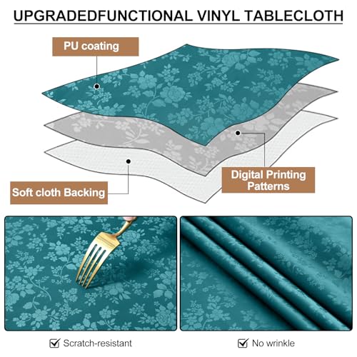 Image of Smiry Rectangle Table Cloth, Waterproof Heavy Duty Vinyl Tablecloths, Wipeable Washable Table Cover for Kitchen and Dining Room (Emerald Green, 70 inch X 90 inch)