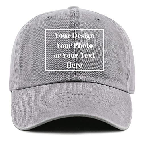 Gorra de béisbol ajustable con logotipo de tu diseño, vintage, lavada, unisex, Gris claro, Medium Cover