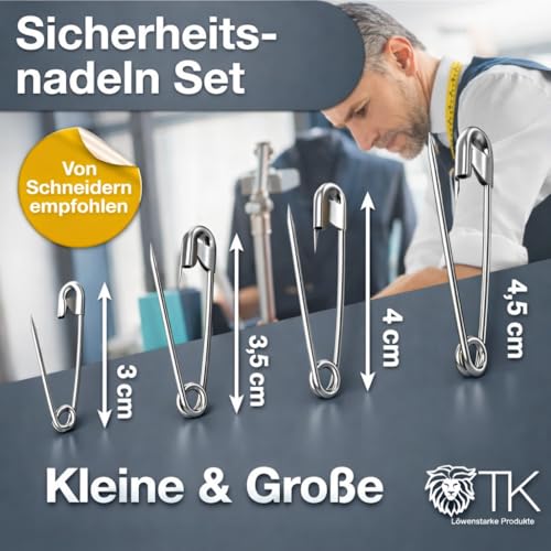100x Stück Sicherheitsnadeln Mix - Klein & Groß - Safety pins Nadeln Set - Verbandklammern zum Nähen & Schneidern