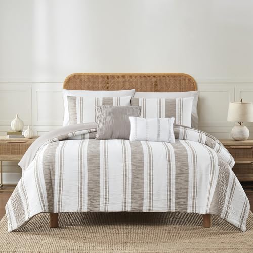 Image of Modern Threads 5-Piece Jacquard Comforter Set, Lonnie King in White Taupe - Elegant Comforter, 2 Pillow Shams, and 2 Decorative Pillows