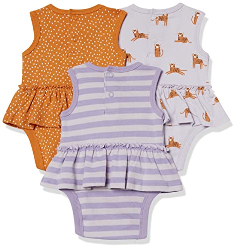 Amazon Essentials Baby Girls' Sleeveless Bodysuit Dress, Pack Of 3, Grey Cat/Lilac Stripe/Dots, 0-3 Months #TOP1