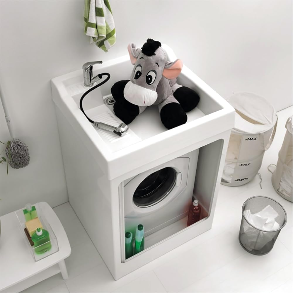 Lavatoio in Abs Bianco con box per lavatrice e vasca in resina 73x68 cm