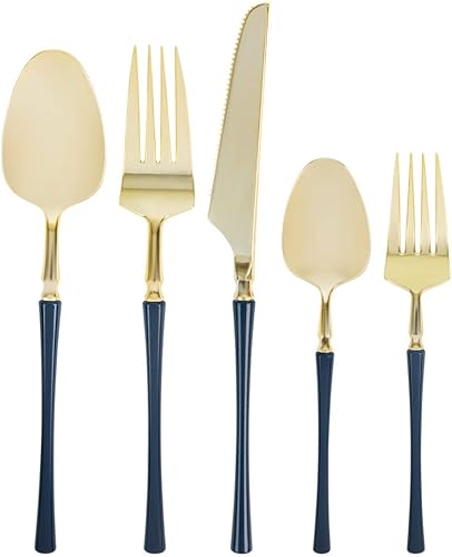 Miniatura 3 de Blue Sky Infinity Flatware - Cucharas de sopa doradas y azul marino, 20 unidades, lujosos cubiertos de plástico desechables para fiestas y eventos