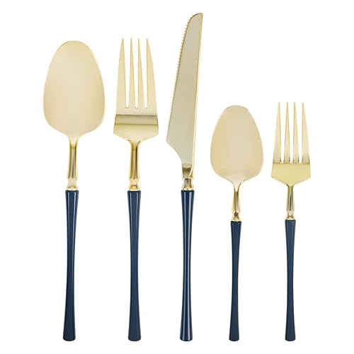 Miniatura 3 de Blue Sky Infinity Flatware - Cucharas de sopa doradas y azul marino, 20 unidades, lujosos cubiertos de plástico desechables para fiestas y eventos